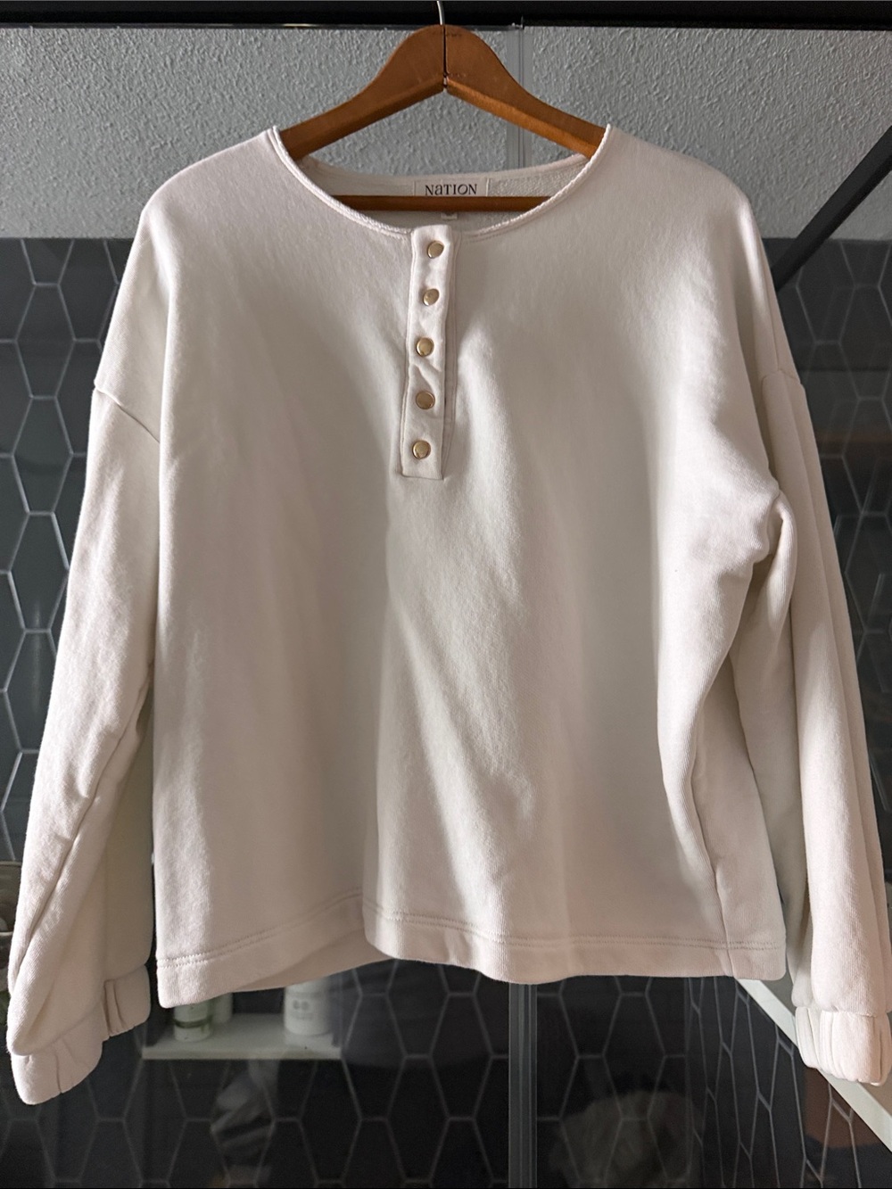 NATION Ivory Button Henley Sweatshirt